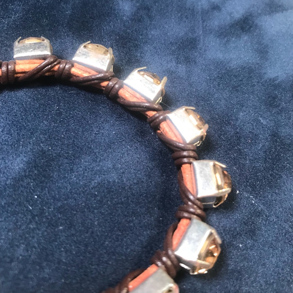 Gold and Brown Leather and Rhinestone Bracelet NEW - Picture 3 of 3